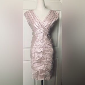 Adrianna Papell blush sleeveless v neck midi cocktail dress